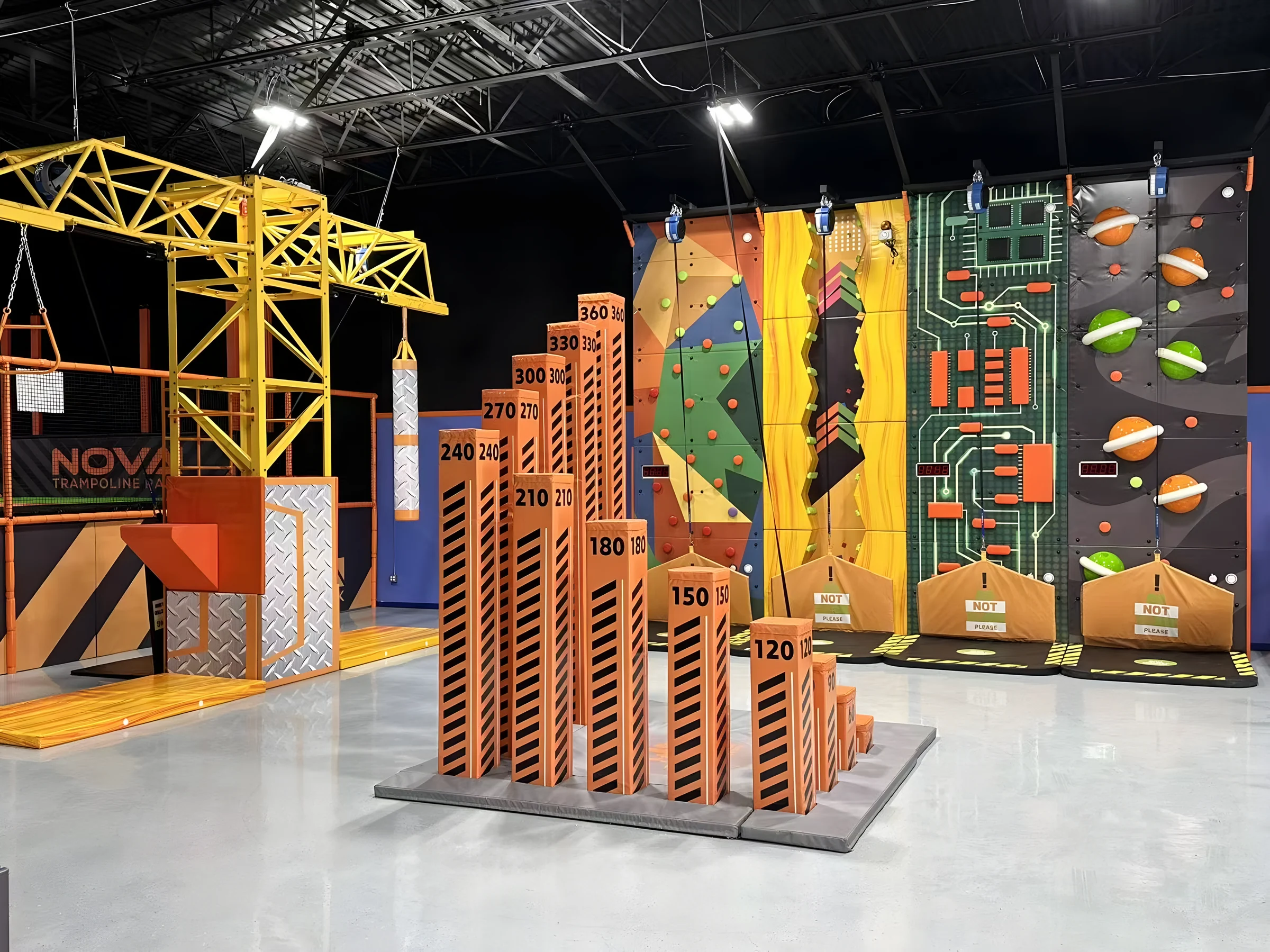 Climbing walls, stack climb and crane drop at Nova Adventure Park Cincinnati